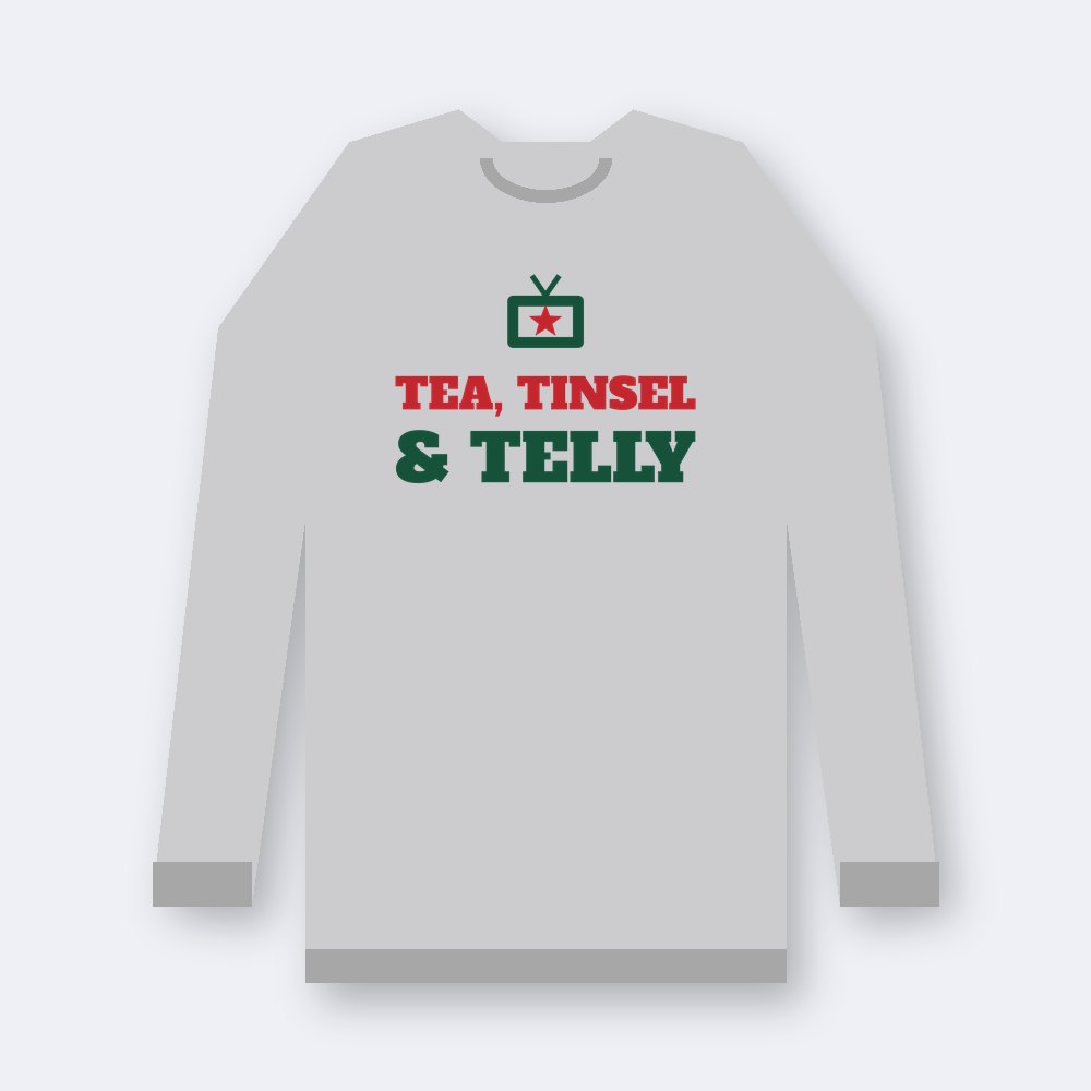 Tea, tinsel & telly — sport grey unisex sweatshirt mockup