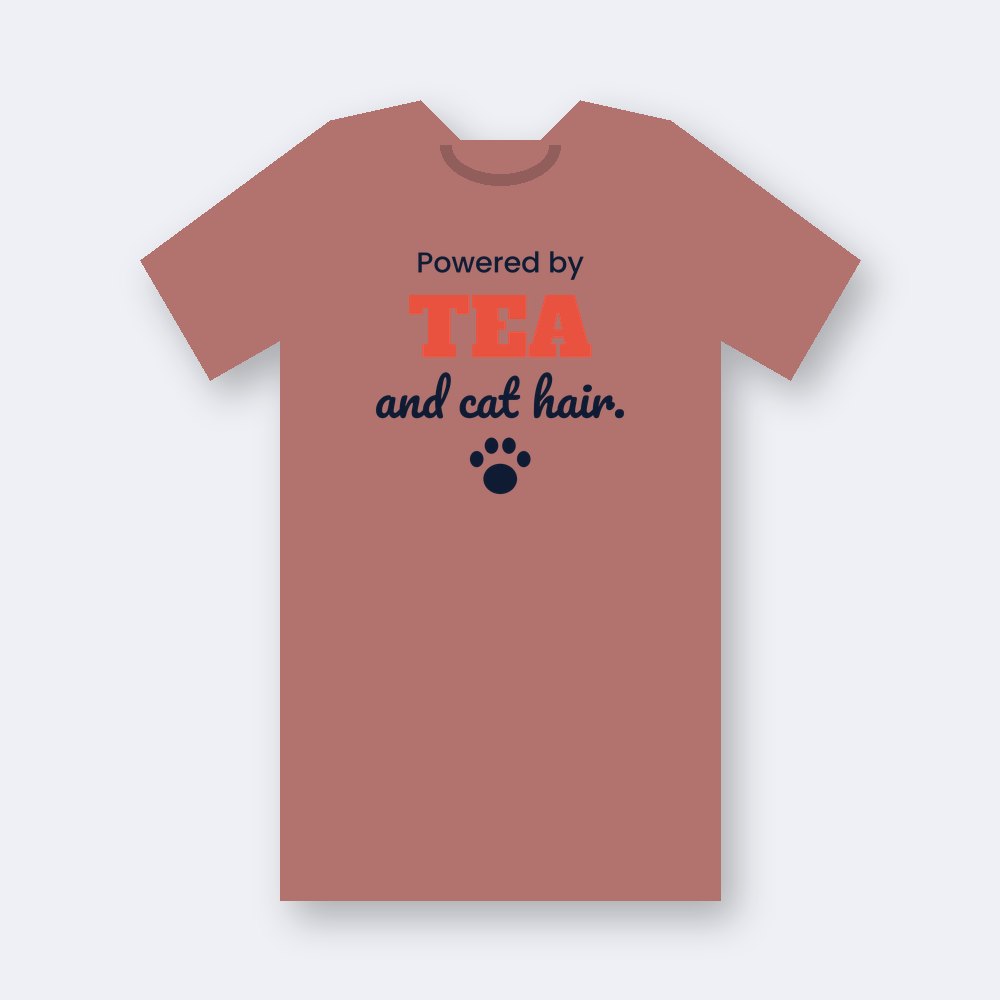 Powered by tea and cat hair — heather mauve unisex tee mockup